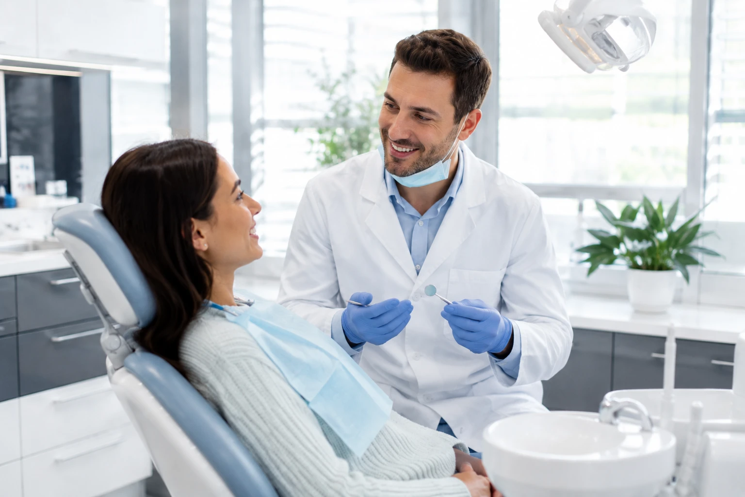 dentist consulting with patient during saturday dental appointment